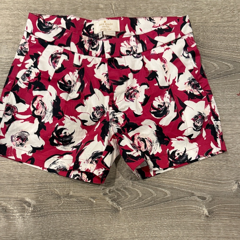 Girls size 6 Kate Spade Floral Shorts - Raspberry and Black